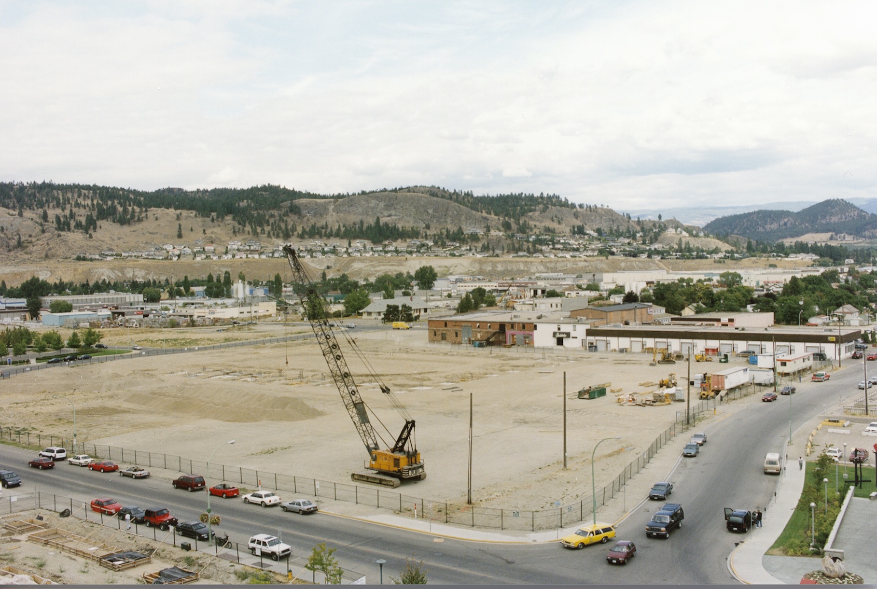 Crane preparing for dynamic compaction of ground